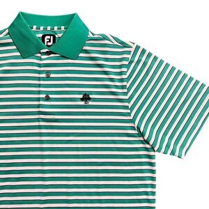 FootJoy Mens Golf Polo Shirt Medium Green‎ White Striped 1920 Tree Logo